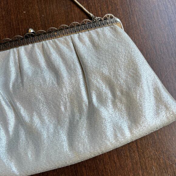 1950s 1960s Ande Silver Metallic Purse Vintage Silver Evening Bag Vintage Clutch - Picture 12 of 16